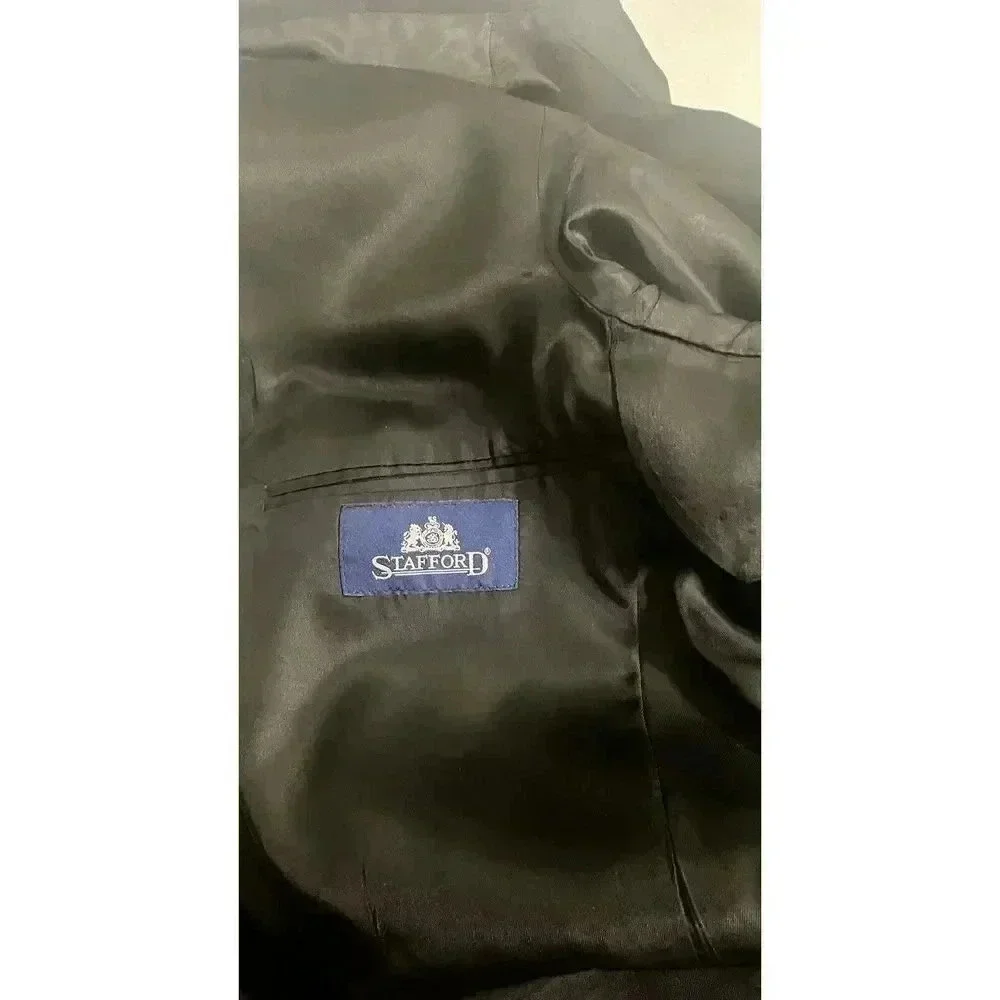 Stafford‎ Men's Blazer Size 42L Regular Black Three Button Jacket 100% New Wool